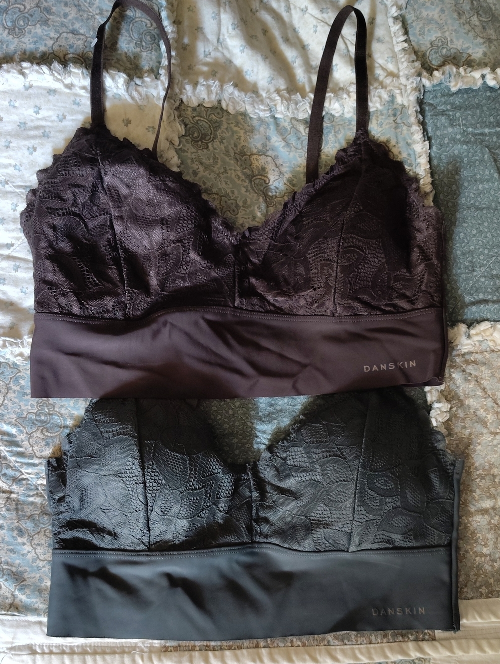 Danskin Lace Bralettes in Chocolate and Jade Duo Pack